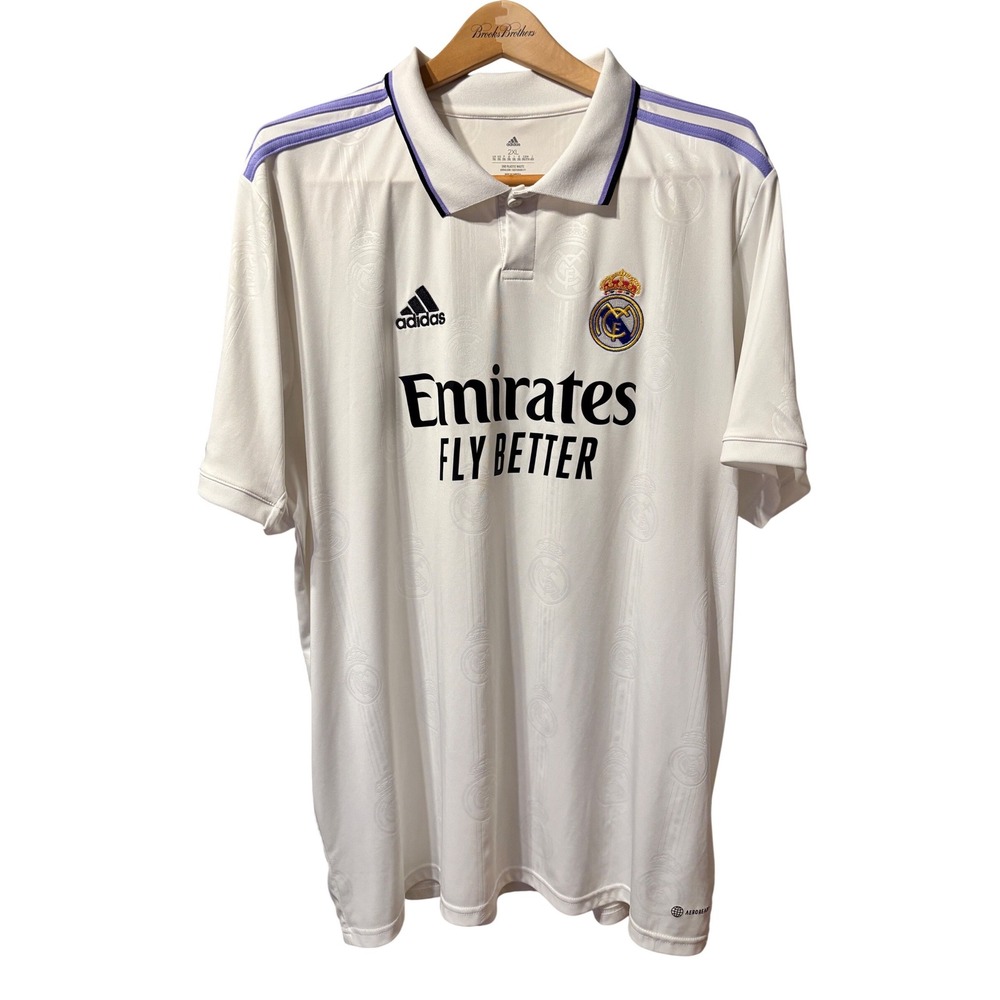Adidas Real Madrid AEROREADY Soccer‎ Jersey White Purple Emirates Fly 2XL Men's